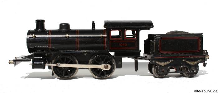 Märklin 1040, Dampflokomotive, Uhrwerk, 2-achsig, schwarz, mit 2-achsigem, schwarzem Tender