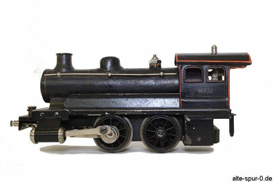 Märklin 4000, Dampfmaschinen-Lokomotive, Spiritus, 2-achsig, schwarz, Bild ohne rot/schwarzen Tender