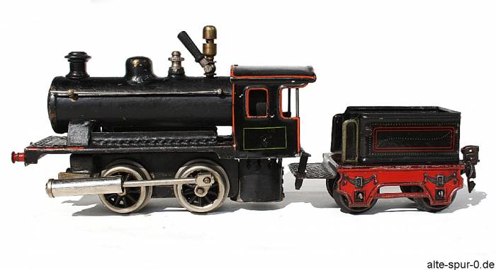 Märklin 4030 & 4031, Dampfmaschinen-Lokomotive, Spiritus, 2-achsig, schwarz, mit 2-achsigem, rot/schwarzem Tender