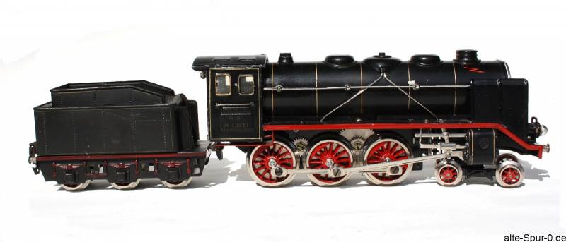 Märklin SpurO, GR66 12920, Dampflokomotive 20 Volt, 2'C, schwarz, mit 3-achsigem Tender, alte Spur 0 (Null)