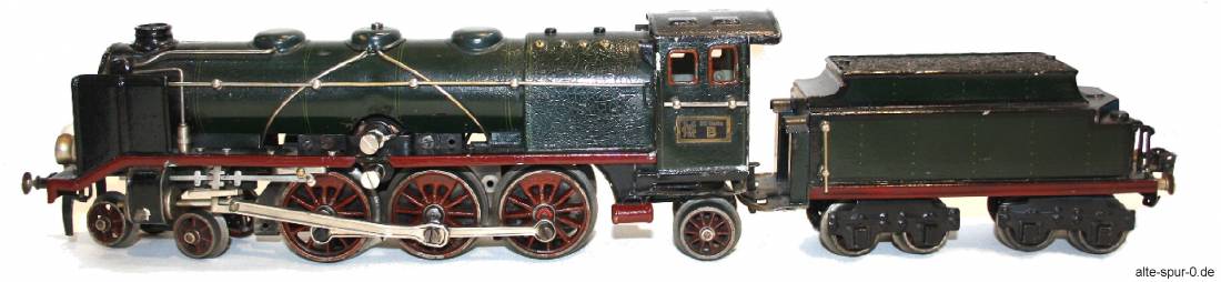 Märklin SpurO, HR 64/13020, Dampflokomotive 20 Volt, 2' C 1', dunkelgrün, mit 4-achsigem Tender, alte Spur 0