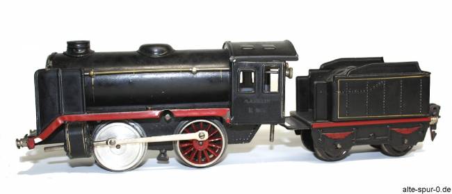 Märklin R 900, Dampflokomotive, Uhrwerk, 2-achsig, mattschwarz, mit 2-achsigem, schwarzem Tender