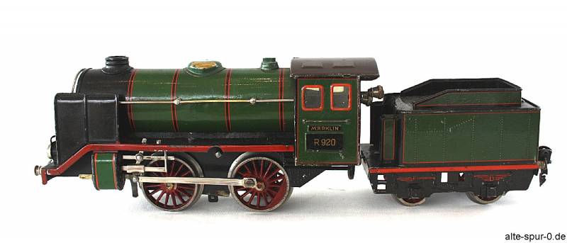 Märklin R 920, Dampflokomotive, Uhrwerk, 2-achsig, grün, mit 2-achsigem, grünem Tender