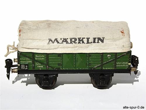 17610 Märklin Güterwagen, 2-achsig, offen, grün, mit Leinenplane: MÄRKLIN