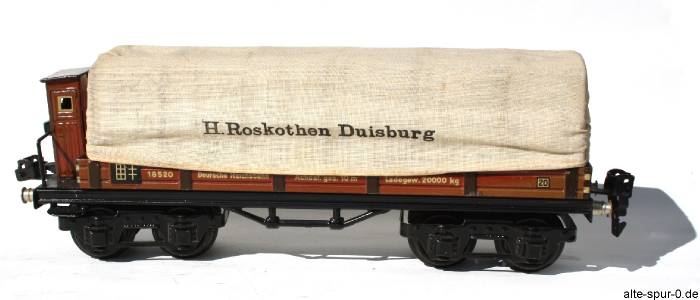Märklin 18520 P, Niederbordwagen: "Deutsche Reichsbahn", 2-achsig, mit Plane: H. Roskothen Duisburg