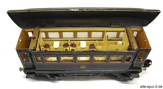 Märklin internationaler Speisewagen, 4-achsig, dunkelblau, alte Spur 0