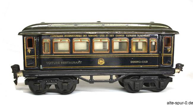 Märklin internationaler Speisewagen, 4-achsig, dunkelblau, alte Spur 0