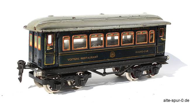 Märklin internationaler Speisewagen, 4-achsig, dunkelblau, alte Spur 0
