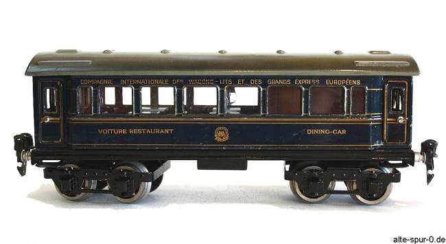 Märklin internationaler Speisewagen, 4-achsig, dunkelblau, alte Spur 0