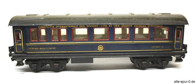 Märklin internationaler Speisewagen, 4-achsig, dunkelblau, alte Spur 0